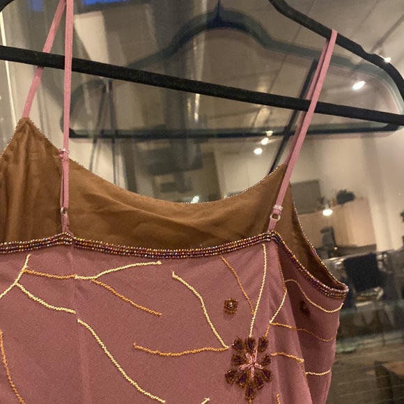 Vintage 90’s Y2K midi slip dress beaded embroidered mauve purple floral - Picture 7 of 11